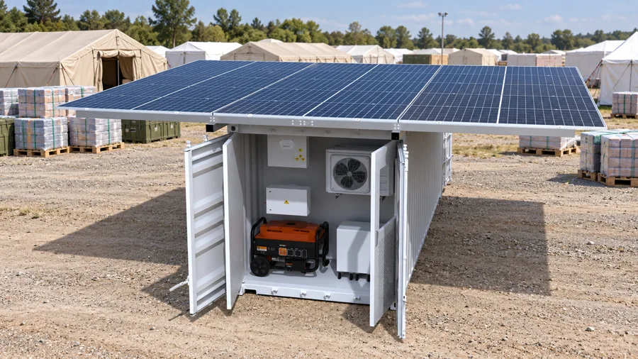 Solar cold room illustrated at an emergency logistics site