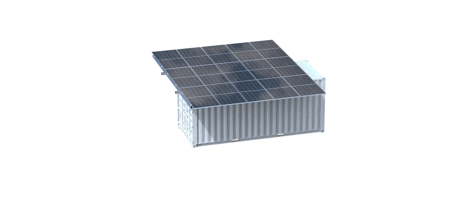 20ft solar cold room rendered from the supplied model, with its solar array and container body