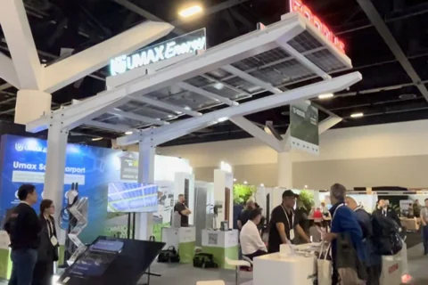 UMAX Energy solar carport display and visitors at Sydney Build Expo 2024
