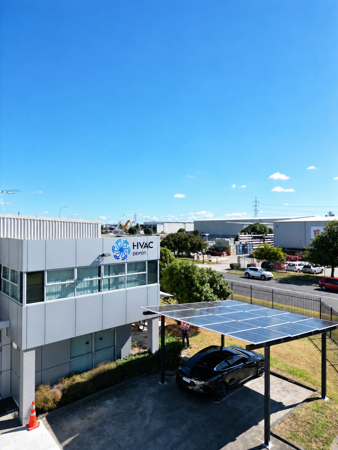 The carport beside the HVAC Depot building.