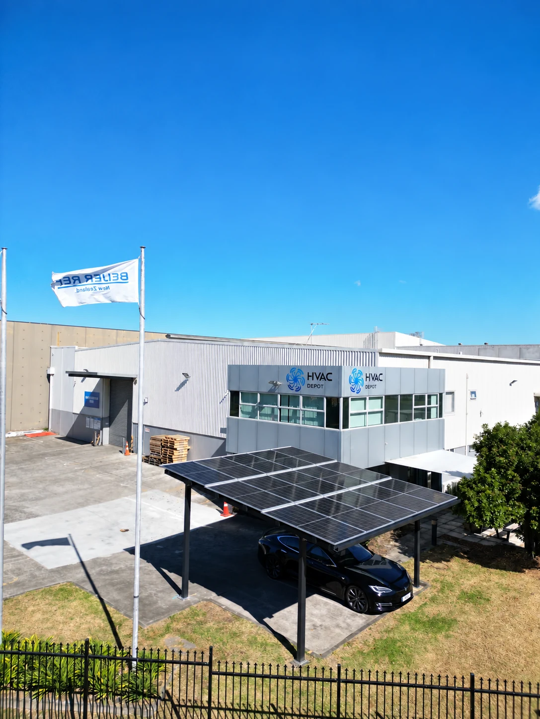 Elevated view of the installation.