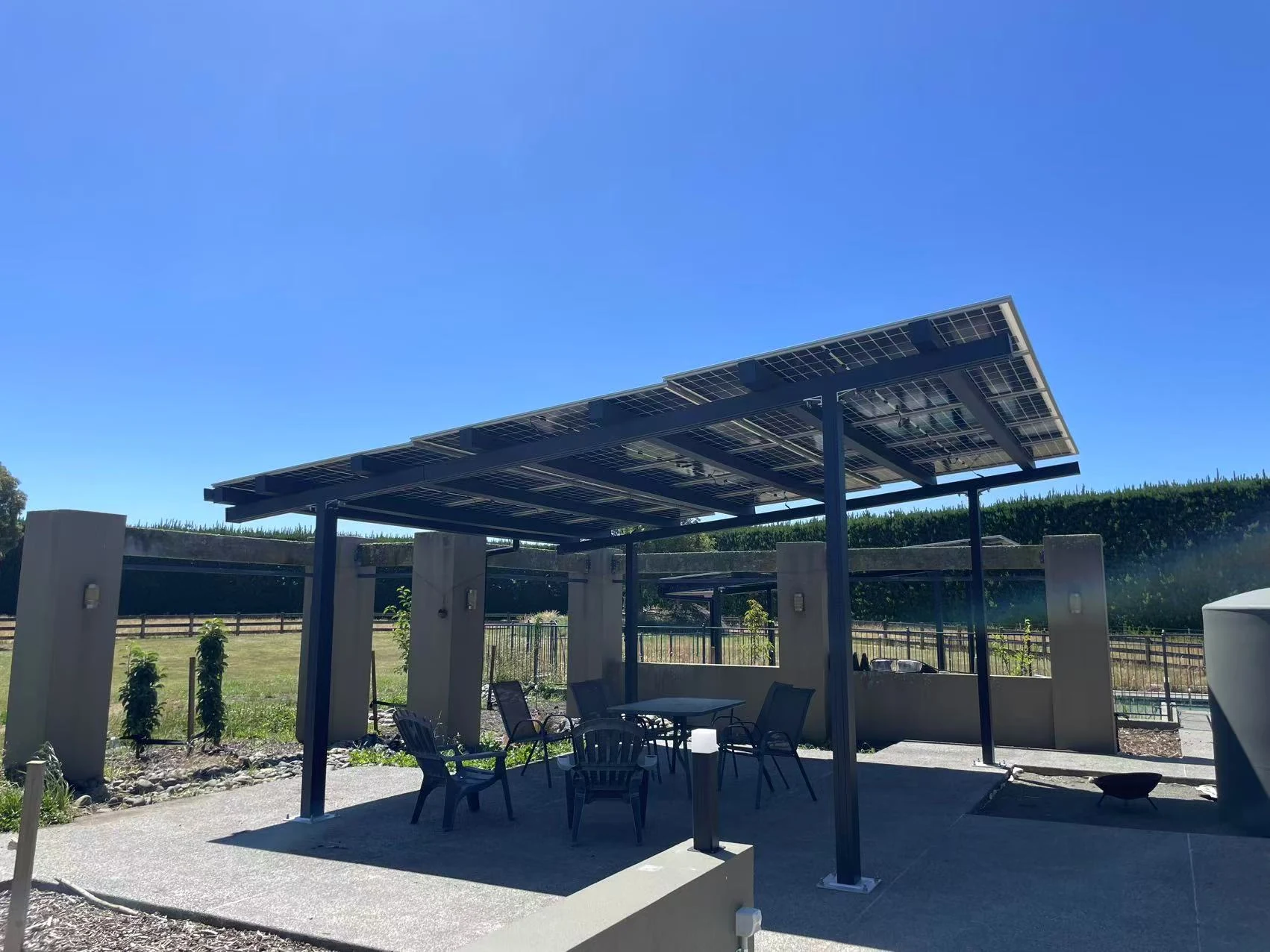 The courtyard canopy viewed from the garden.