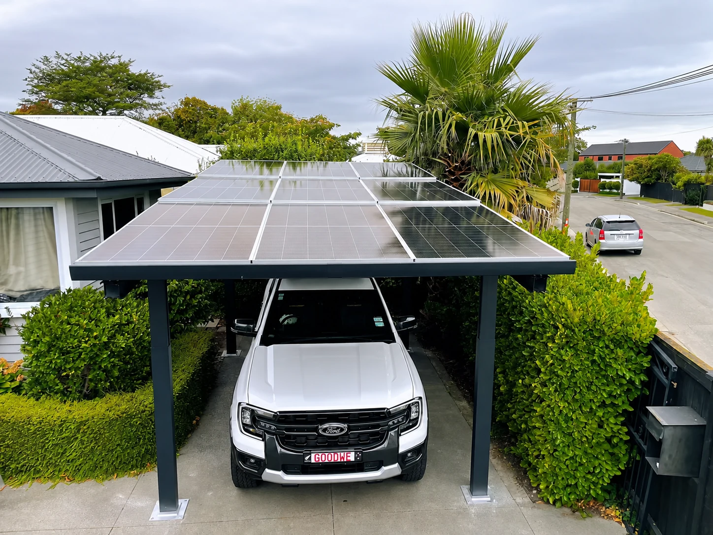 The solar roof above the single parking space.