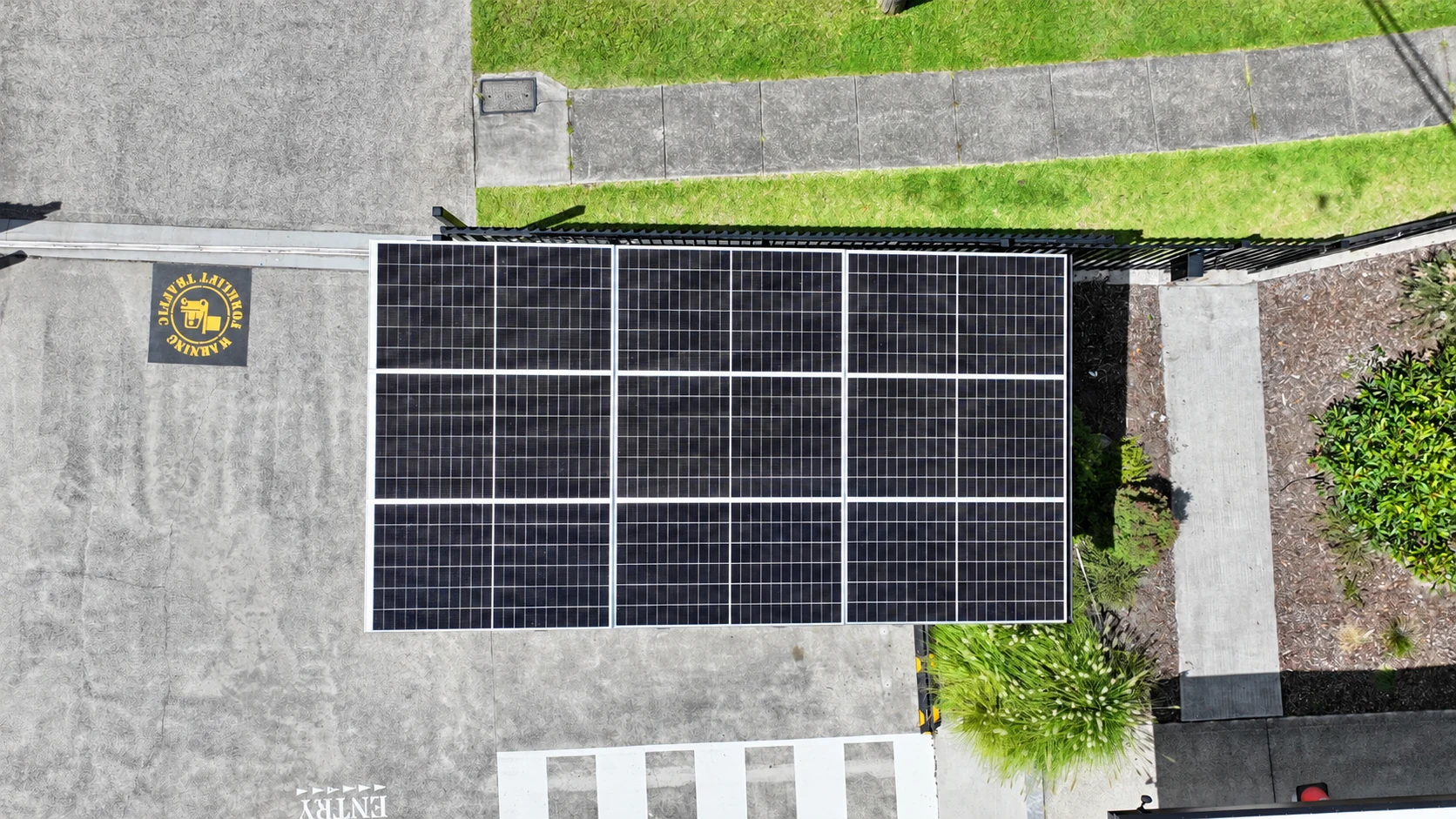 A top-down view of the solar panel roof.