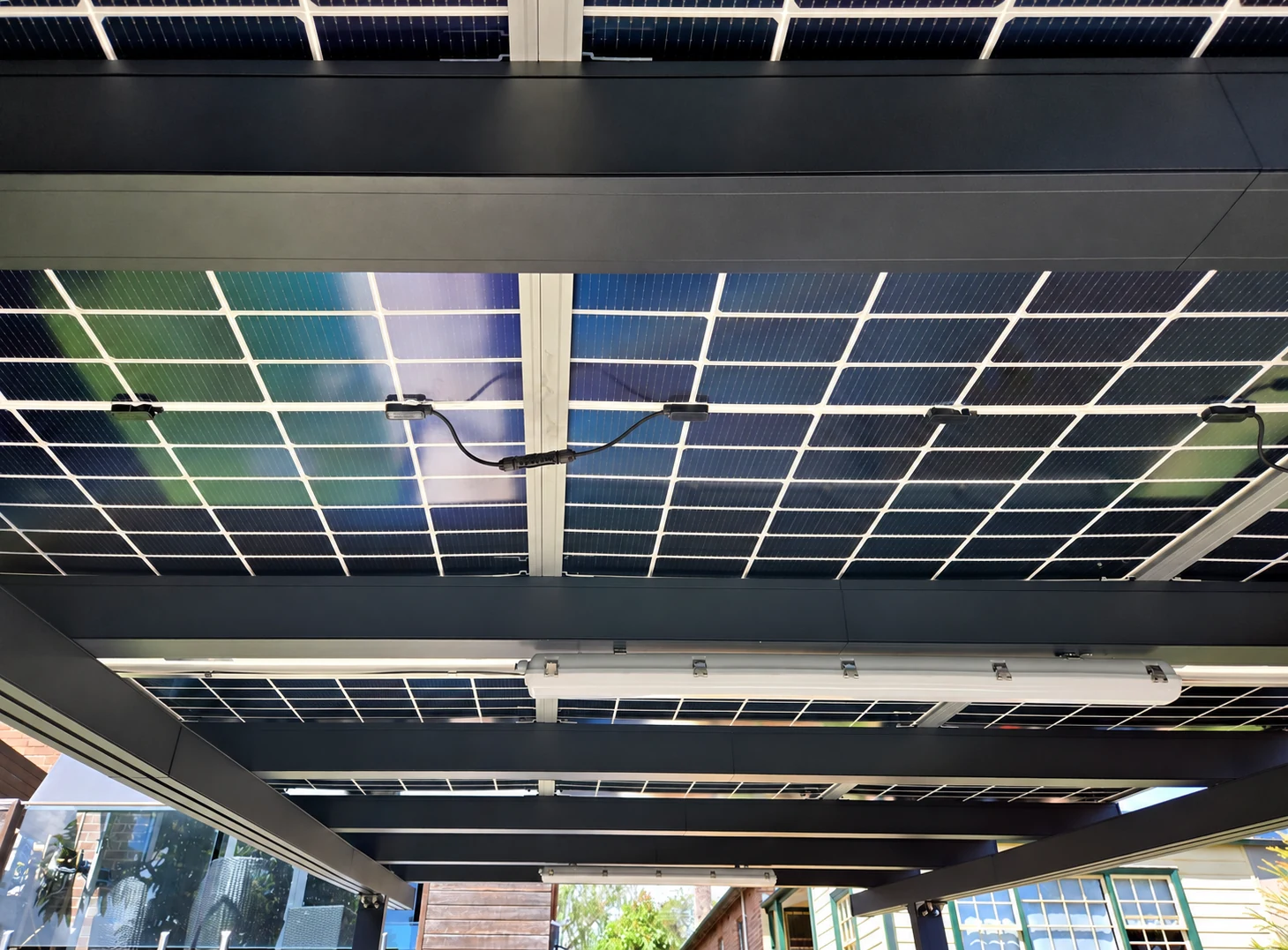 A closer look at the panel grid, connections and light fittings.