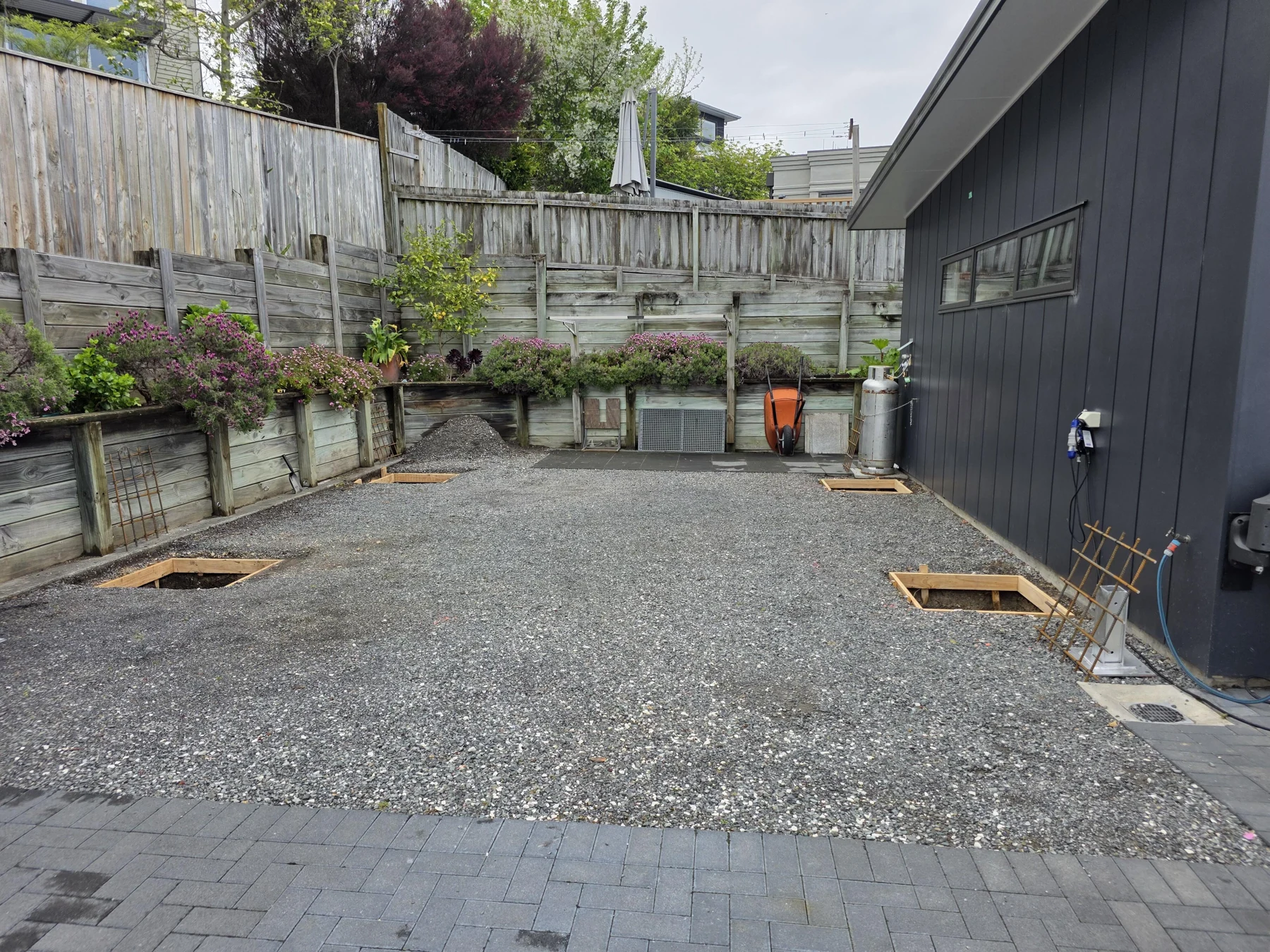 Preparation of the four column foundations before installation.